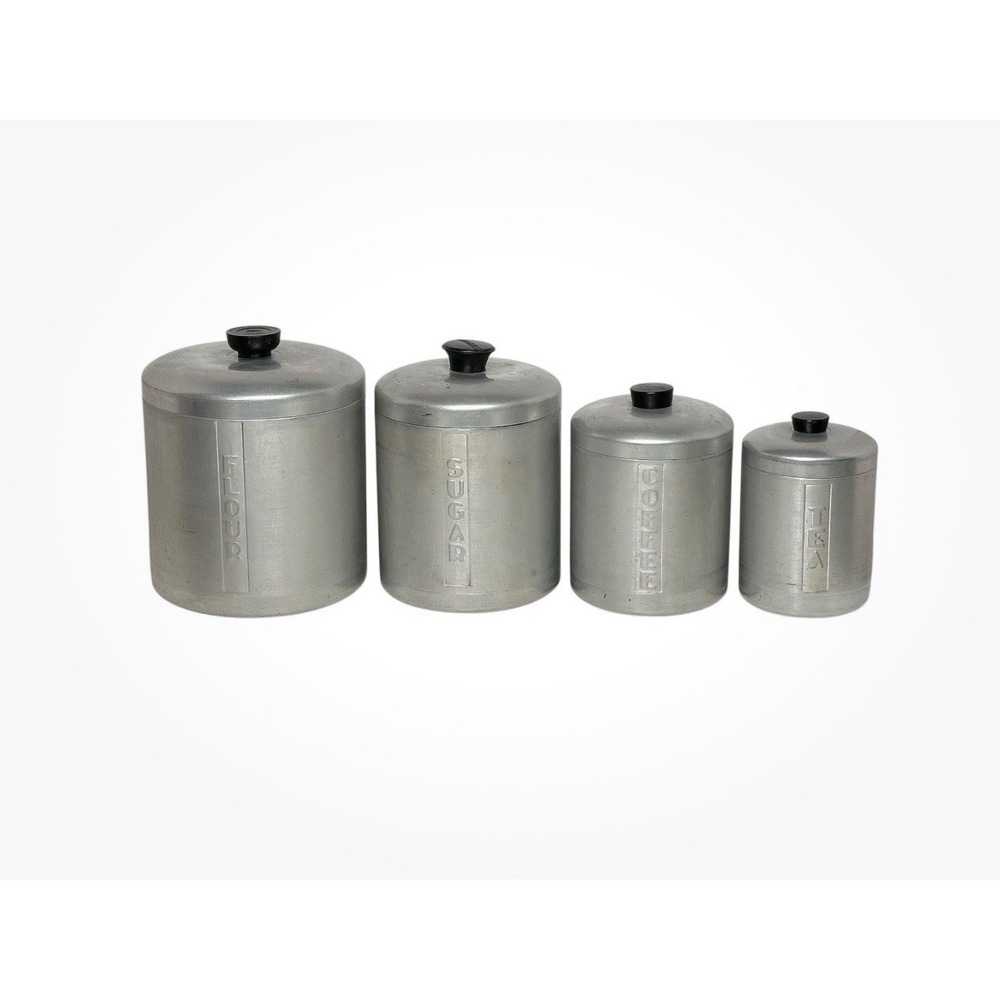 VINTAGE‎ MCM Spun Aluminum Nesting Canister Set Of 4